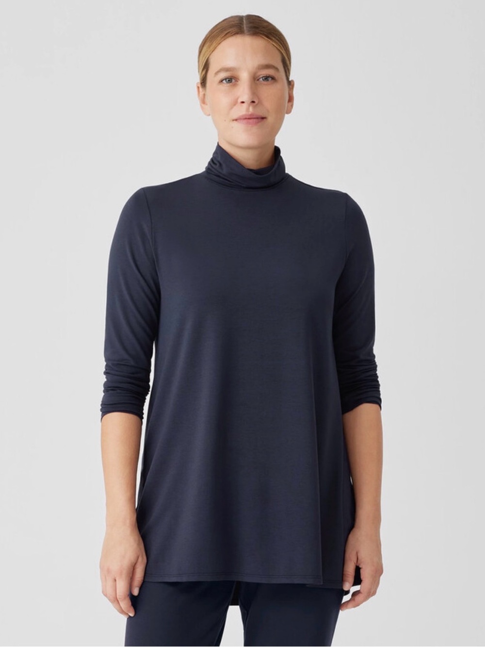 Eileen Fisher Scrunch Neck Fine Jersey Top Black SIZE Large